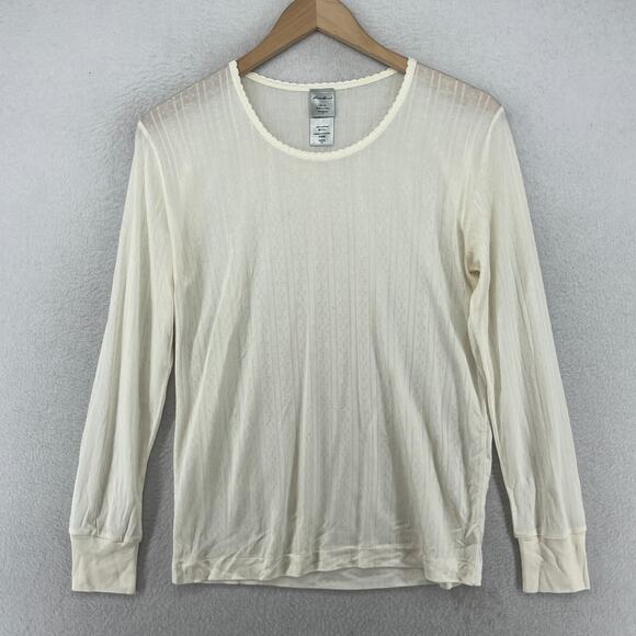 EDDIE BAUER Top Womens M Silk Pointelle Long Sleeve Base Layer Off White - Picture 1 of 12